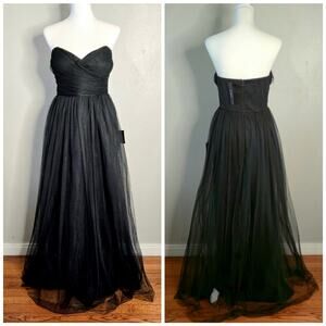 Lulu’s Black Tulle Prom Gown Sweetheart Strapless Full Maxi Formal Dress L NWT